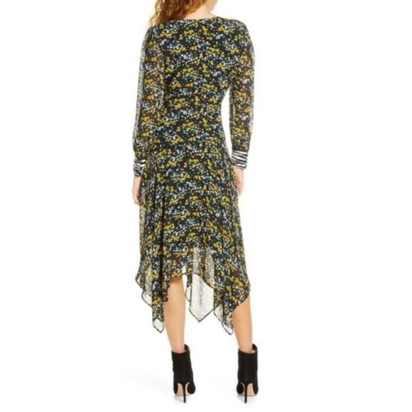 Sam Edelman Ditzy  Long Sleeve V-Neck Handkerchief Hem Midi Dress - Picture 4 of 6